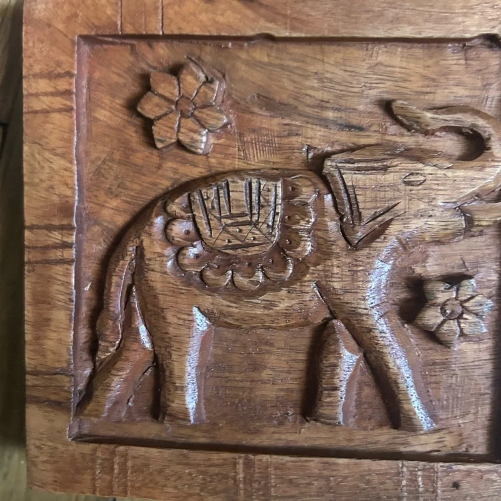 Vintage Hand Carved Elephant Wooden Wall Hook Coat Keys Rustic Boho Tribal